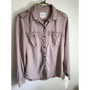 American Eagle Womens Boyfriend Fit Button Up Shirt Long Sleeve Top Small Pink